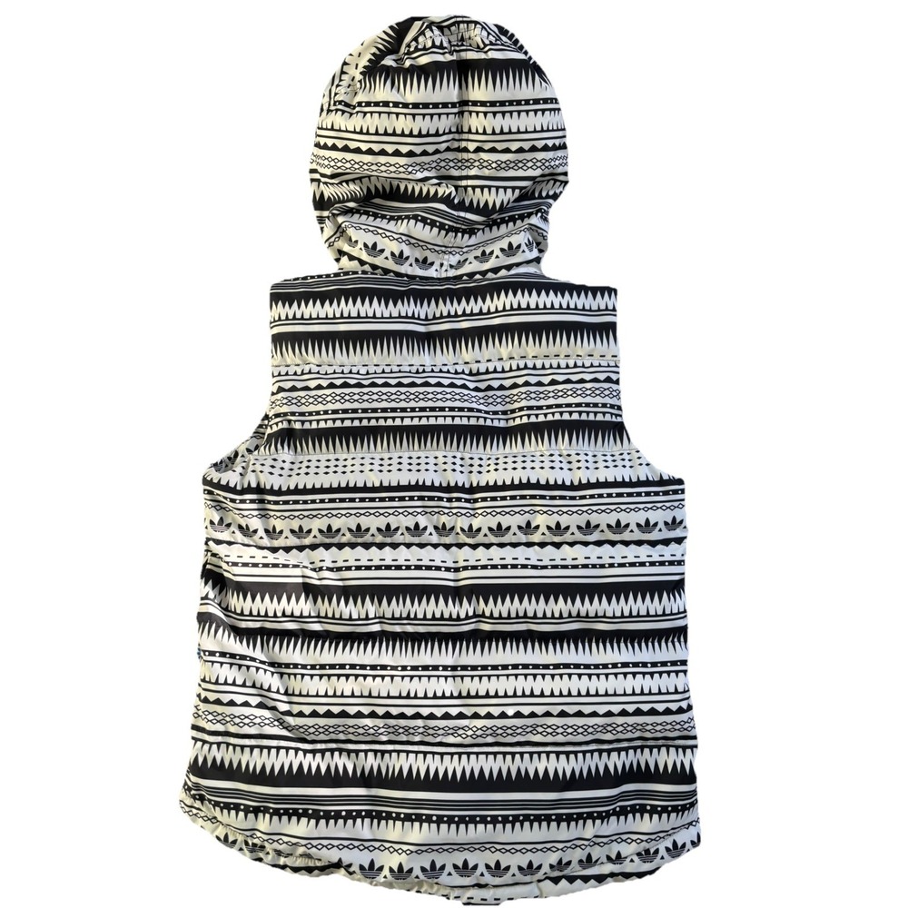 Adidas Rare Women's Tribal Puffer Gilet Vest Hooded Full Zip Black Size 38 /Med - Picture 3 of 5